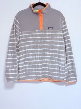 Lands End Heritage Women’s GrayStripped Fleece Pullover Snap Jacket Size XL